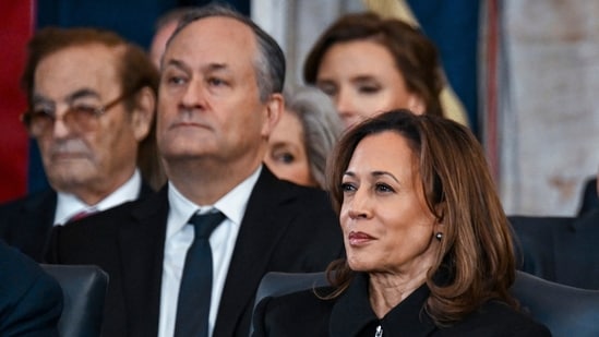 Former Vice President Kamala Harris, right, and Doug Emhoff listen as President Donald Trump's speech during his presidential inauguration. (AP)