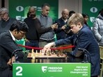 GM Volodar Murzin (R) during a match with R Praggnanandhaa at FIDE World Rapid Chess Championship 2024. GM Volodar Murzin (R) during a match with R Praggnanandhaa at FIDE World Rapid Chess Championship 2024.