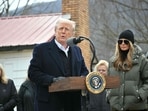 US President Donald Trump speaks while visiting a neighborhood affected by Hurricane Helene in Swannanoa, North Carolina, on January 24, 2025. US President Donald Trump speaks while visiting a neighborhood affected by Hurricane Helene in Swannanoa, North Carolina, on January 24, 2025.