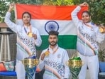 Members of the Indian Men's and the Women's Kho Kho teams