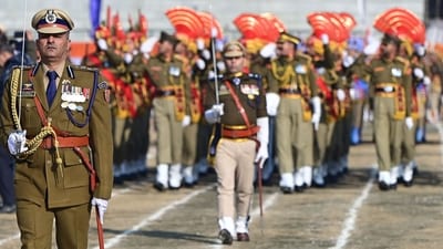 Jammu Kashmir Police participate in a full dress rehearsal ahead of Republic Day parade at Bakshi Stadium in Srinagar,on, 24 January 2025 (Waseem Andrabi /Hindustan Times) Jammu Kashmir Police participate in a full dress rehearsal ahead of Republic Day parade at Bakshi Stadium in Srinagar,on, 24 January 2025 (Waseem Andrabi /Hindustan Times)