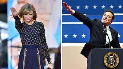 Elon Musk reposted a tweet likening Taylor Swift's wave to a Nazi salute. Elon Musk reposted a tweet likening Taylor Swift's wave to a Nazi salute.