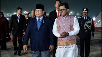 Indonesian President Prabowo Subianto upon his arrival in India. (PTI) Indonesian President Prabowo Subianto upon his arrival in India. (PTI)