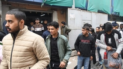 Aspirants who appeared for JEE Main exam on Day 3 coming out of examination centre at Patliputra in Patna. (Santosh Kumar ) Aspirants who appeared for JEE Main exam on Day 3 coming out of examination centre at Patliputra in Patna. (Santosh Kumar )
