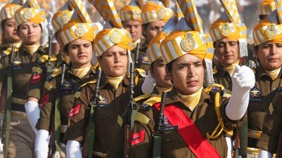 A contingent of Indian Reserve Police (IRP) marches during full dress rehearsal for the Republic Day Parade 2025, in Jammu, (PTI) A contingent of Indian Reserve Police (IRP) marches during full dress rehearsal for the Republic Day Parade 2025, in Jammu, (PTI)