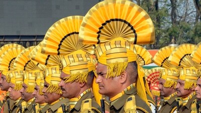 A contingent of Central Industrial Security Force (CISF) marches during full dress rehearsal for the Republic Day Parade 2025, in Ranchi. (PTI) A contingent of Central Industrial Security Force (CISF) marches during full dress rehearsal for the Republic Day Parade 2025, in Ranchi. (PTI)
