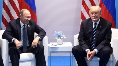 US President Donald Trump and Russia's President Vladimir Putin hold a meeting on the sidelines of the G20 Summit in Hamburg, Germany, on July 7, 2017. (AFP) US President Donald Trump and Russia's President Vladimir Putin hold a meeting on the sidelines of the G20 Summit in Hamburg, Germany, on July 7, 2017. (AFP)