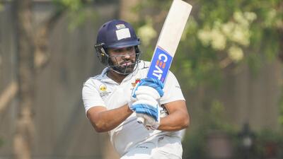 Rohit Sharma plays a shot during the second day of Ranji Trophy match against Jammu and Kashmir, in Mumbai on Friday. (PTI)