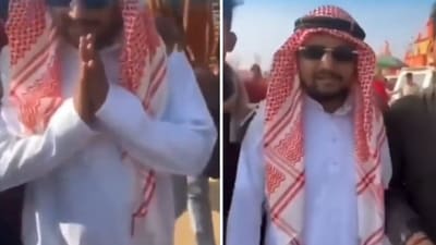 A man dressed as an Arabic sheikh at Mahakumbh. (Screengrab) A man dressed as an Arabic sheikh at Mahakumbh. (Screengrab)
