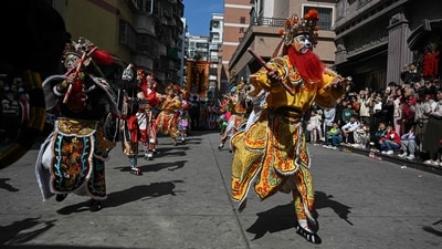 The Yingge dance is a dynamic spectacle, performed with incredible energy and vibrant vigour. ((Photo by JADE GAO / AFP)) The Yingge dance is a dynamic spectacle, performed with incredible energy and vibrant vigour. ((Photo by JADE GAO / AFP))