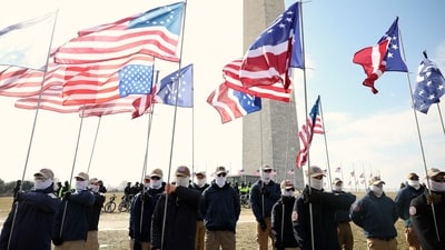 Members of the Patriot Front attend the annual March for Life rally on the National Mall on January 24, 2025 in Washington, DC. (Getty Images via AFP) Members of the Patriot Front attend the annual March for Life rally on the National Mall on January 24, 2025 in Washington, DC. (Getty Images via AFP)