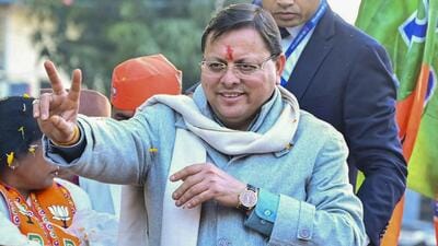 Uttarakhand chief minister Pushkar Singh Dhami during a roadshow in Dehradun. (X/@pushkardhami)