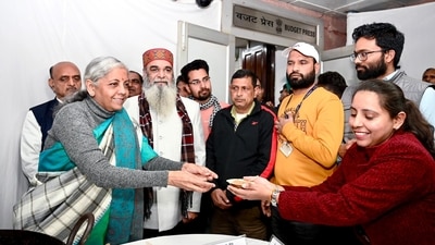 Union finance minister Nirmala Sitharaman during the Halwa ceremony for 2024 (Ministry of Finance-X) Union finance minister Nirmala Sitharaman during the Halwa ceremony for 2024 (Ministry of Finance-X)