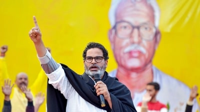 Jan Suraaj chief Prashant Kishor speaks during a ceremony to celebrate the birth anniversary of former Bihar chief minister Karpoori Thakur, in Patna, Friday. (PTI)