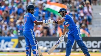Sanju Samson (L) and Ruturaj Gaikwad batting together in 2023. (Getty) Sanju Samson (L) and Ruturaj Gaikwad batting together in 2023. (Getty)