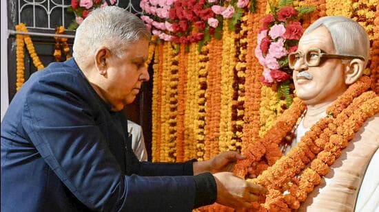 Vice President Jagdeep Dhankhar pays tribute to former Bihar chief minister Bharat Ratna Karpoori Thakur on his birth anniversary. (Photo from X)
