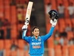 Ahmedabad, Oct 29 (ANI): India Women's Smriti Mandhana celebrates her century during the third ODI against New Zealand Women, at Narendra Modi Stadium in Ahmedabad on Tuesday. (ANI Photo)
Ahmedabad, Oct 29 (ANI): India Women's Smriti Mandhana celebrates her century during the third ODI against New Zealand Women, at Narendra Modi Stadium in Ahmedabad on Tuesday. (ANI Photo)