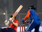 Cricket - First T20 International - India v England - Eden Gardens, Kolkata, India - January 22, 2025 England's Harry Brook in action with India's Sanju Samson REUTERS/Adnan Abidi