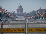 Kartavya Path in New Delhi decked up for Republic Day celebrations. Kartavya Path in New Delhi decked up for Republic Day celebrations.