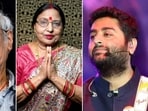 (L-R): Bibek Debroy was posthumously awarded the Padma Vibhushan, Sharda Singh has been posthumously awarded the Padma Vibhushan and singer Arijit Singh has been awarded the Padma Shri. (L-R): Bibek Debroy was posthumously awarded the Padma Vibhushan, Sharda Singh has been posthumously awarded the Padma Vibhushan and singer Arijit Singh has been awarded the Padma Shri.