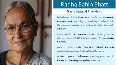 Radha Bahin Bhatt is a 91-year-old Gandhian dedicated to women empowerment and environmental protection for seven decades. Radha Bahin Bhatt is a 91-year-old Gandhian dedicated to women empowerment and environmental protection for seven decades.