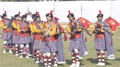 In 1950, Irwin Stadium (now Major Dhyan Chand National Stadium) in New Delhi hosted the inaugural Republic Day festivities. Over 3,000 Indian military personnel and more than 100 aircraft participated in the event. In pic: Ghaziabad Full Dress Rehearsals for Republic Day Parade, at Harsaon Police Line in Ghaziabad , India. (Sakib Ali /Hindustan Times)
