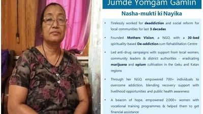 Jumde Yomgam Gamlin is a social worker from West Siang who worked for drug de-addiction Jumde Yomgam Gamlin is a social worker from West Siang who worked for drug de-addiction