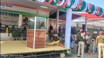 A bulletproof glass shield installed at the Polo ground in Patiala. (HT Photo) A bulletproof glass shield installed at the Polo ground in Patiala. (HT Photo)