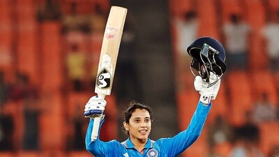 Ahmedabad, Oct 29 (ANI): India Women's Smriti Mandhana celebrates her century during the third ODI against New Zealand Women, at Narendra Modi Stadium in Ahmedabad on Tuesday. (ANI Photo) (BCCI-X) Ahmedabad, Oct 29 (ANI): India Women's Smriti Mandhana celebrates her century during the third ODI against New Zealand Women, at Narendra Modi Stadium in Ahmedabad on Tuesday. (ANI Photo) (BCCI-X)