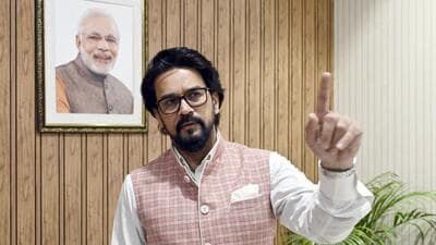 Anurag Thakur at his Akbar Road residence. (Sanjeev Verma/HT Photo)