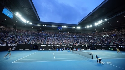 It was a packed Rod Laver Arena crowd as both players battled hard from the first point to the last. (AP) It was a packed Rod Laver Arena crowd as both players battled hard from the first point to the last. (AP)