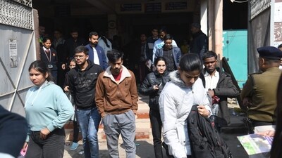 Candidates who appeared for CMAT 2025 coming out of exam centre at Patliputra in Patna. (Santosh Kumar ) Candidates who appeared for CMAT 2025 coming out of exam centre at Patliputra in Patna. (Santosh Kumar )