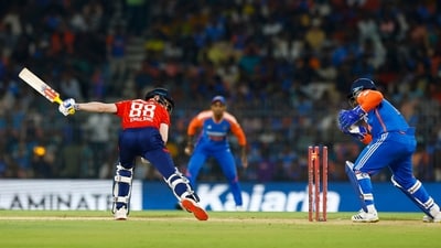 Harry Brook was brutally roasted for his “smog” comment as he once again lost his wicket to Varun Chakravarthy in the 2nd T20I against England. (REUTERS)