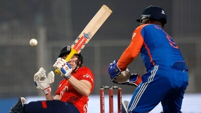 Cricket - First T20 International - India v England - Eden Gardens, Kolkata, India - January 22, 2025 England's Harry Brook in action with India's Sanju Samson REUTERS/Adnan Abidi (REUTERS)
