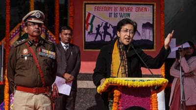 Delhi chief minister Atishi attends Republic Day celebrations at Chhatrasal Stadium in New Delhi on Saturday. (RAJ K RAJ /HT PHOTO) Delhi chief minister Atishi attends Republic Day celebrations at Chhatrasal Stadium in New Delhi on Saturday. (RAJ K RAJ /HT PHOTO)