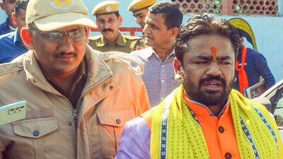 Hindu Sena National president Vishnu Gupta arrived in the city on Friday to attend the hearing of the Ajmer Dargah-related petition (ANI)