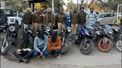 Kharar police recovered seven stolen motorcycles and one tractor from the possession of the accused. (HT Photo)