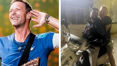 Chris Martin 'arrives in Ahmedabad' on scooter. Chris Martin 'arrives in Ahmedabad' on scooter.