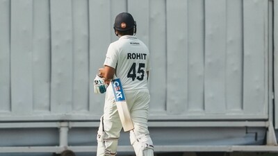 Mumbai batter Rohit Sharma walks off the field after his dismissal during the first day of the Ranji Trophy cricket match between Mumbai and Jammu and Kashmir. (PTI) Mumbai batter Rohit Sharma walks off the field after his dismissal during the first day of the Ranji Trophy cricket match between Mumbai and Jammu and Kashmir. (PTI)