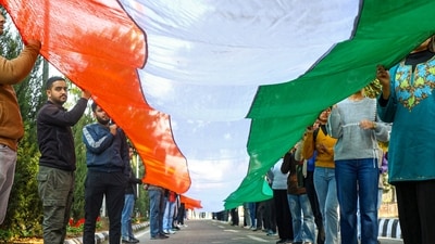 Jammu: Members of Akhil Bharatiya Vidyarthi Parishad (ABVP) take out a 'Tiranga Yatra' at the Jammu University ahead of the Republic Day, in Jammu, Friday, Jan. 24, 2025. (PTI Photo)(PTI01_24_2025_000442A) (PTI) Jammu: Members of Akhil Bharatiya Vidyarthi Parishad (ABVP) take out a 'Tiranga Yatra' at the Jammu University ahead of the Republic Day, in Jammu, Friday, Jan. 24, 2025. (PTI Photo)(PTI01_24_2025_000442A) (PTI)