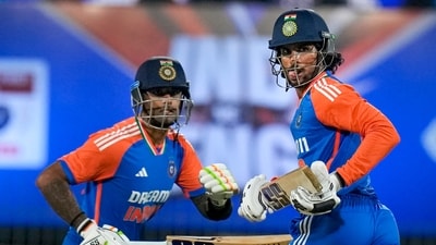 Tilak Varma and Suryakumar Yadav put up a counter-attacking stand of 39 in 19 balls after the openers fell. (PTI) Tilak Varma and Suryakumar Yadav put up a counter-attacking stand of 39 in 19 balls after the openers fell. (PTI)