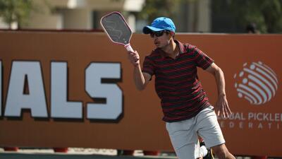 Rahul Belwal in action in the men’s 35+ singles final in Greater Noida on Saturday. (IPA) Rahul Belwal in action in the men’s 35+ singles final in Greater Noida on Saturday. (IPA)