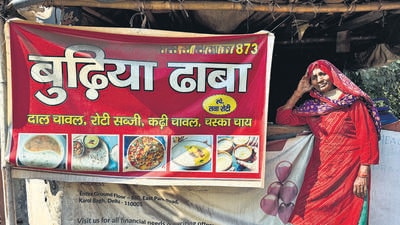 Shanti Devi set up the eatery two years ago. It was her husband who named it so without first checking with her, she says, sitting this quiet afternoon on the dhaba’s wooden cot. (HT Photo) Shanti Devi set up the eatery two years ago. It was her husband who named it so without first checking with her, she says, sitting this quiet afternoon on the dhaba’s wooden cot. (HT Photo)