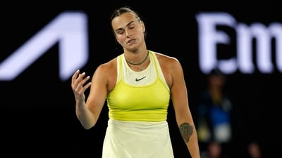 Aryna Sabalenka reacts during the final against Madison Keys. (REUTERS)