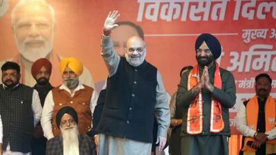 Union home minister Amit Shah at a public gathering at Rajouri Garden. (HT PHOTO) Union home minister Amit Shah at a public gathering at Rajouri Garden. (HT PHOTO)