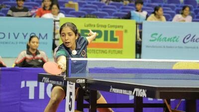Yashaswini Ghorpade during the national table tennis championships in Surat. (HT Photo)