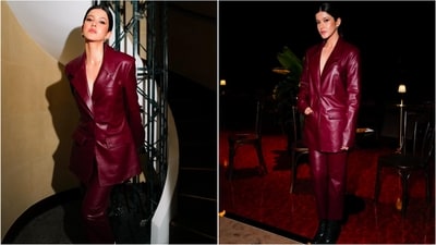 Shanaya wows in a stunning ruby red blazer paired with matching pants, effortlessly acing the monochrome fashion look like a pro. (Instagram/@shanayakapoor02) Shanaya wows in a stunning ruby red blazer paired with matching pants, effortlessly acing the monochrome fashion look like a pro. (Instagram/@shanayakapoor02)