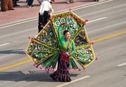 A performer from Arunachal Pradesh captivates the spectators with the peacock dance of the Tai-Khamti community. (Photo: Narinder Nanu/AFP) A performer from Arunachal Pradesh captivates the spectators with the peacock dance of the Tai-Khamti community. (Photo: Narinder Nanu/AFP)
