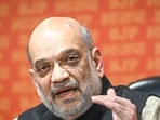 New Delhi, India - Dec. 18, 2024: Amit Shah, Union Minister of Home along with other Cabinet Ministers addresses a press conference at BJP Headquarters in New Delhi, India, on Wednesday, December 18, 2024.  (Photo by Sanchit Khanna/ Hindustan Times)