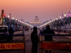 Kartavya Path on the eve of the Republic Day Parade 2025, in New Delhi, Saturday.